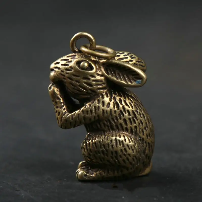 32Mm Collect Small Curio Chinese Bronze Lovable 12 Zodiac Animal Rabbit Pendant