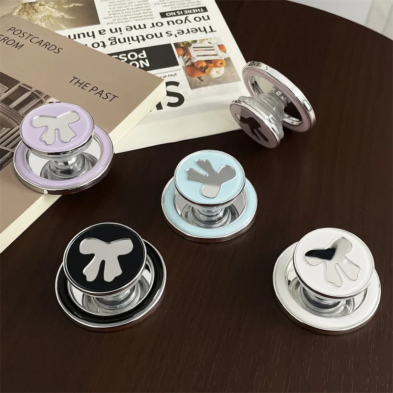 

Trendy INS Bow Mirror Magnetic Phone Holder For IPhone17 Samsung Finger Expanding Foldable Pop Grip Tok Socket Case Accessories