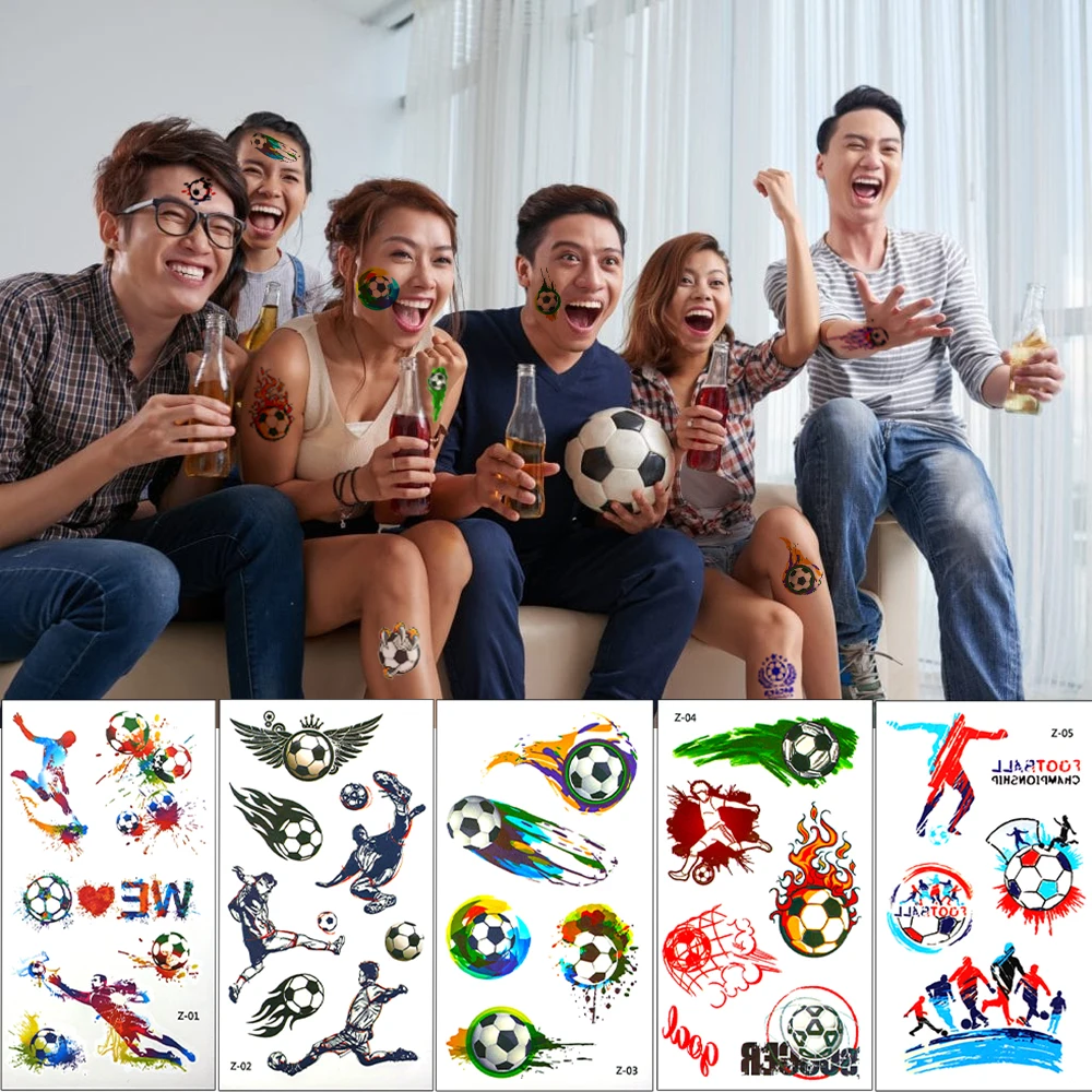 2-10 stücke Fußball leuchtende Tattoos Aufkleber Fußball Fußball Fan gefälschte Tattoo Aufkleber wasserdichte Tätowierung Hand Arm Fuß für Kind Junge