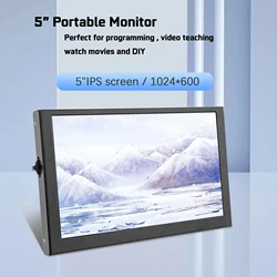 Pantalla LCD IPS de 5 pulgadas HD(H), carcasa metálica de 1024x600, con entrada mini HD/TYPE-C, compatible con PC, ordenador portátil Raspberry Pi