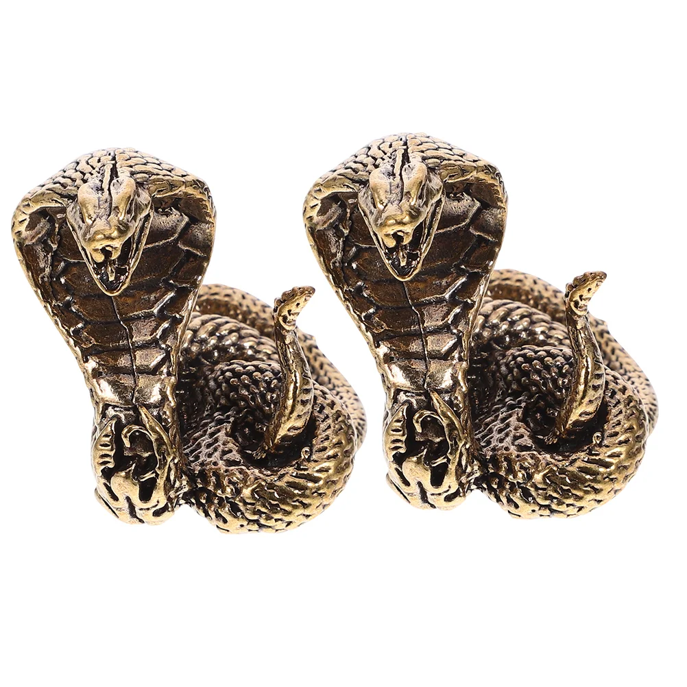 

2 Pcs Gauge Brass Snake Ornaments Toy Animals Retro Statue Metal Novel Decor Pendant Toys