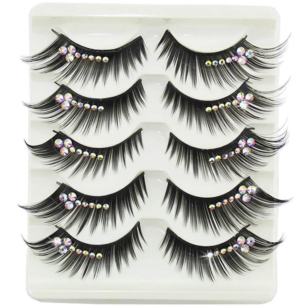 5 Pairs Diamond Eyelashes Decor False Extensions Fake Dense Long Artificial Fiber Realistic