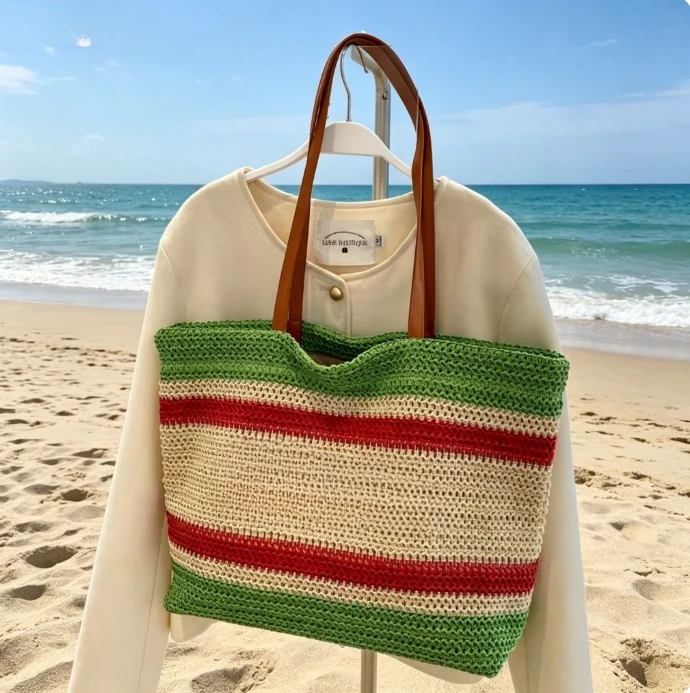 

Straw Weave Beach Tote Bag, Horizontal Large Capacity Shopping Bag, Women's Versatile Shoulder Crossbody Casual Handbag