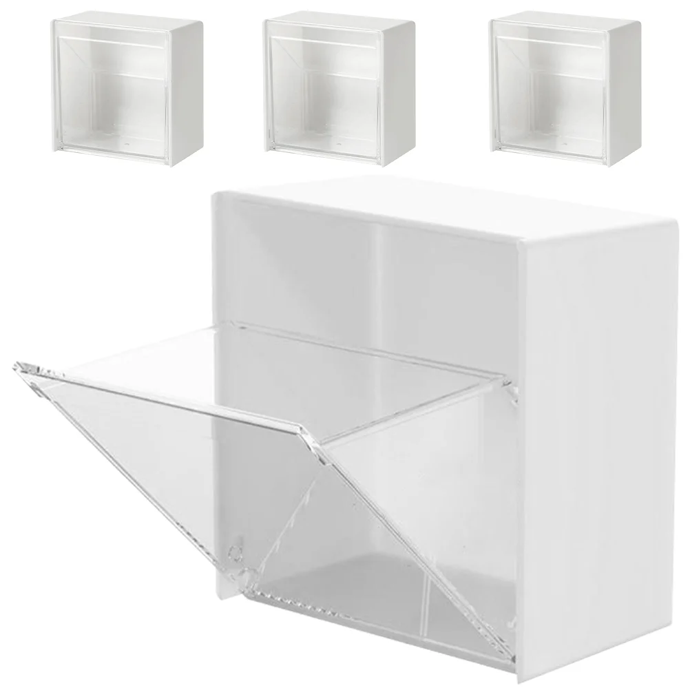 

4 Pcs Wall Storage Box Makeup Organizers Wall-mounted Sorting Boxes Clamshell Bathroom Cotton Swab Holder for Bedroom