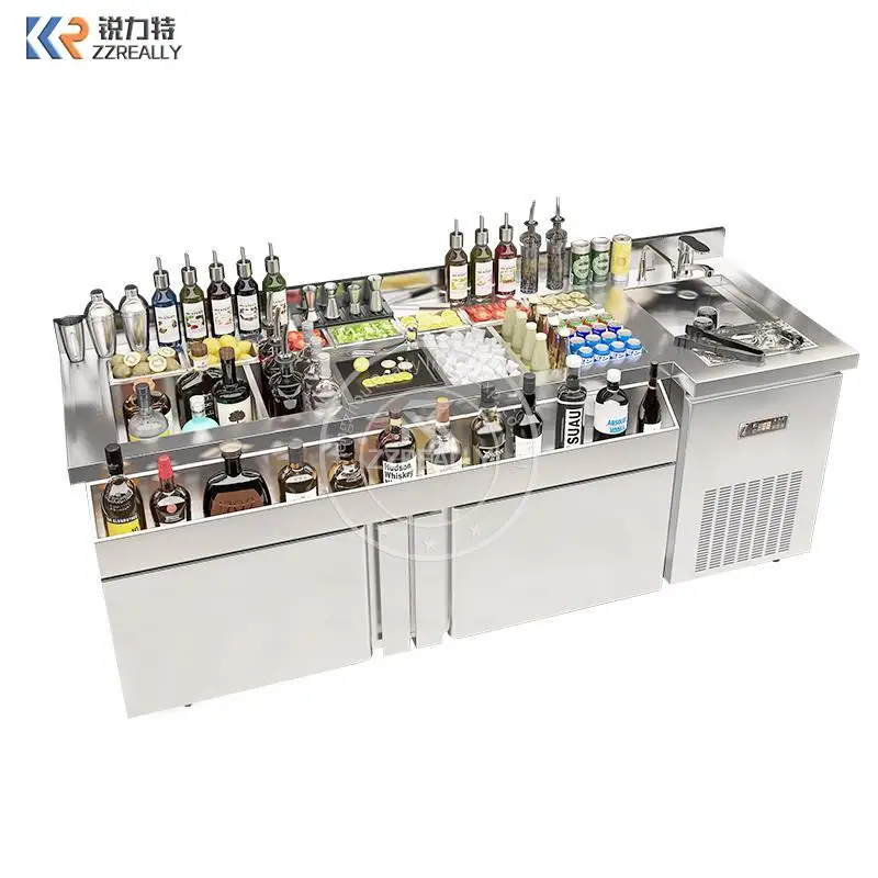 

Bubble Tea Bar Mixing Counter Water Bar Commercial 304 Stainless Steel Customized Refrigerated Wine Cabinet Equipment