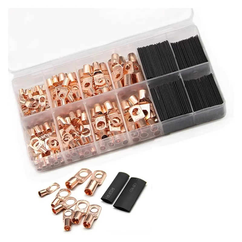 

HRBAJ-260Pcs Подглядывающая медная трубчатая клемма SC Клемма для проводки Комбинация термоусадочной трубки с медным носом