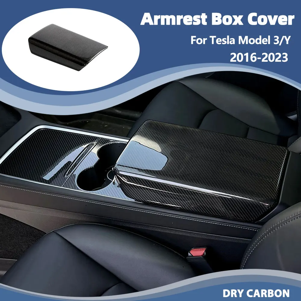 

Car Central Control Armrest Box Cover for Tesla Model 3/Y Sedan 4-Door 2016-2023 Real Dry Carbon Armrest Case Interior Trim