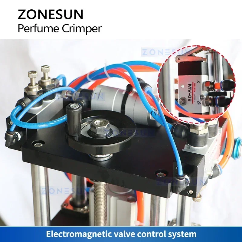 ZONESUN الهوائية غطاء زجاجة عطر آلة الضغط الزجاج التمهيد البخاخ ختم رائحة العطر معدات التعبئة والتغليف ZS-YG08Z