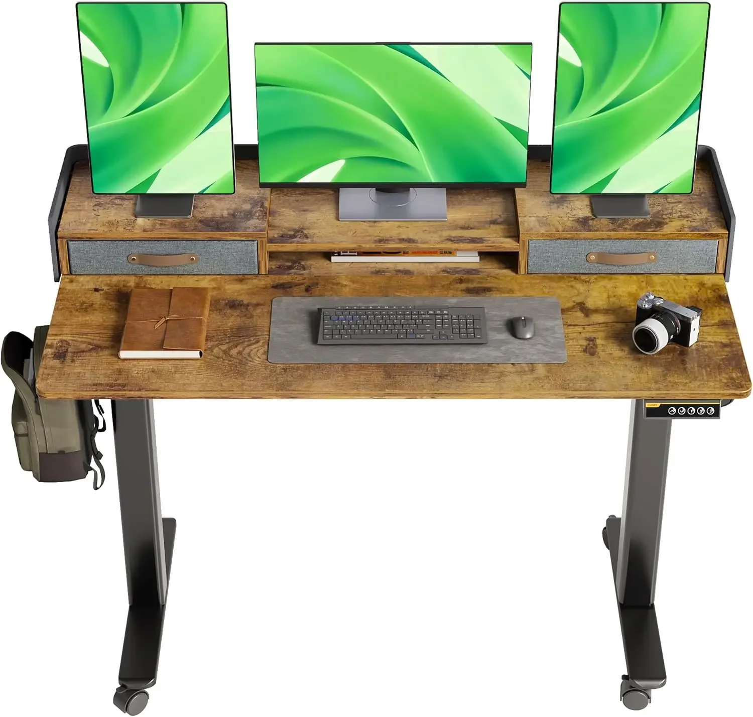 

Standing Desk with Drawers, Standing Desk Adjustable Height, Sit Stand Desk with Storage Shelf and Splice Board, 55 Inch,Brown