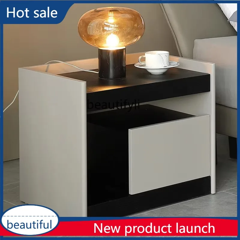 

a48 Итальянский минималистичный расписный прикроватный столик из массива дерева, простой креативный небольшой шкаф для хранения