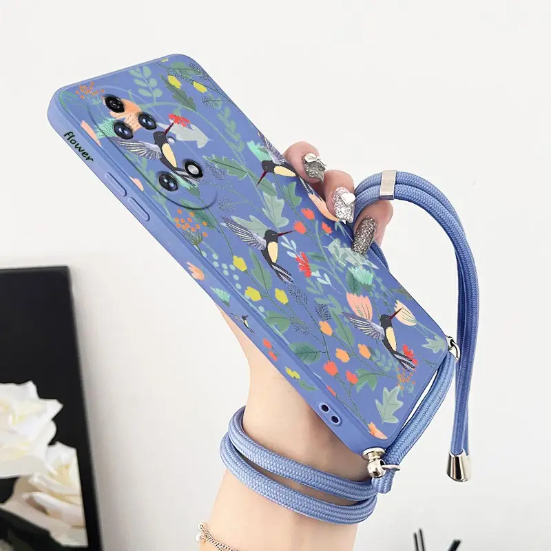 Free Bird Crossbody Lanyard Silicone Phone Case For Huawei P50 P40 P30 P40 Lite P20 Nova 10SE Mate 50 40 30 Pro Cover image 3