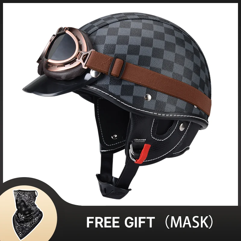 Germany Style Retro Helmet Motorcycle DOT Approved Casco Cross Leather Half Helmet Vintage Helmet Motorbike Scooter Capacete