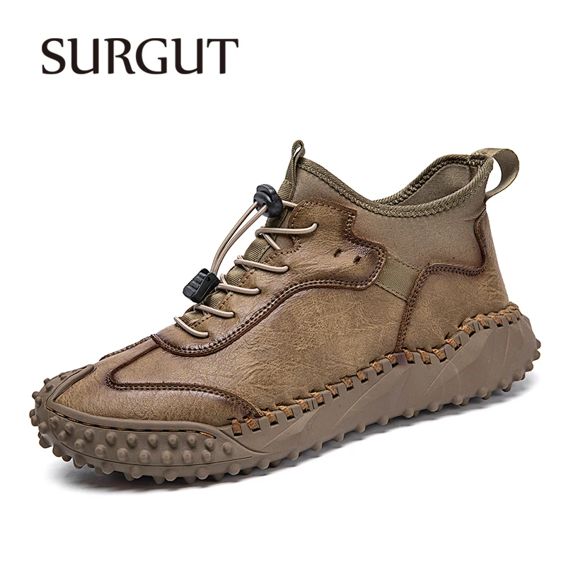 

SURGUT Size 38-46 New Arrival Upscale Men Manual Stitching Fashion Leather Shoes For Men Oxford Flat Shoes Driving Office Shoes