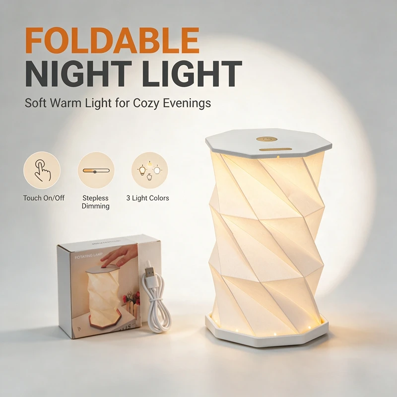 Creative Mini Rotating Light LED Touch Night Light Portable Folding Cultural And Creative Atmosphere Light Holiday Small Gift