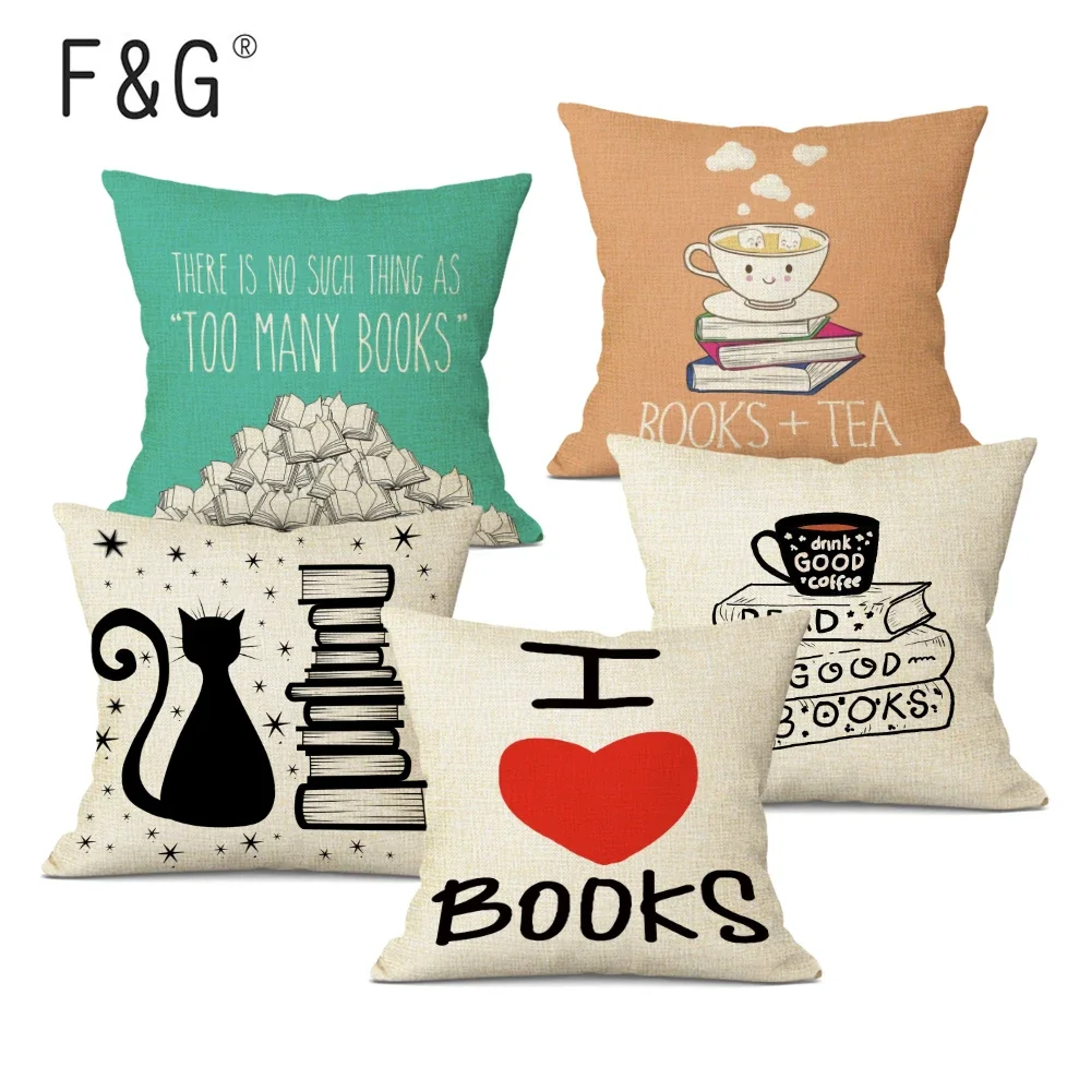 I Love Books Happy Reading Coffee Tea Decorative Cushion Cover Home Sofa Car Seat Decor Throw Pillow Case Customized