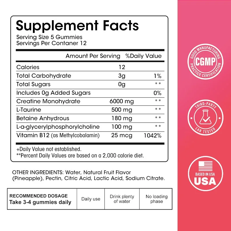 Creatine Monohydrate Gummies 6000mg of Creatine Monohydrate per Serving Muscle Strength Muscle Builder Energy Boost