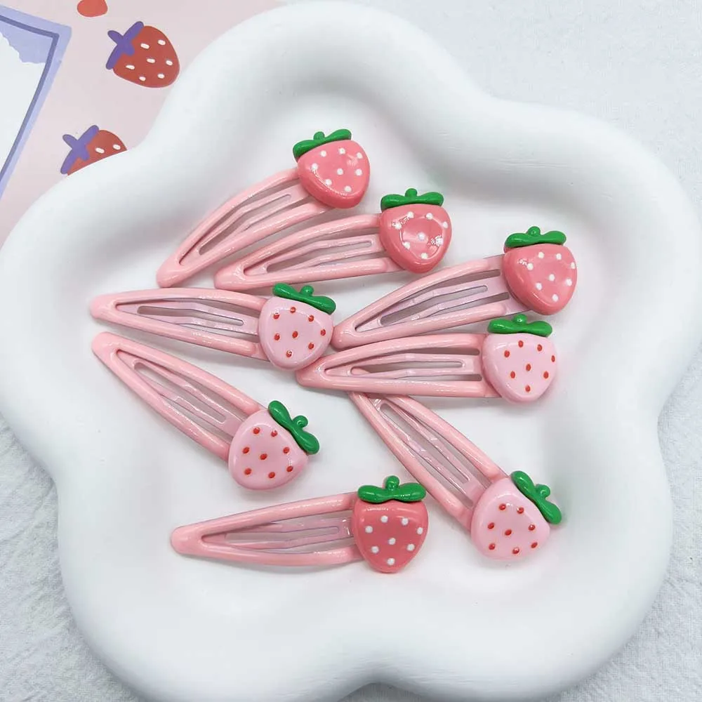 Cartoon Fruit BB Snap Hair Clip Alloy Hairpin Pink Strawberry Bangs Clip Non-Slip Side Clip Cute Barrettes Girl Hair Accessories