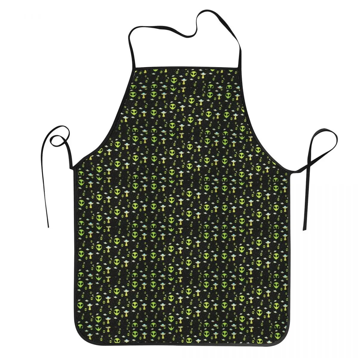 Green Alien Spaceship Pattern Aprons Chef Cooking Tablier Sleeveless Bib Kitchen Cleaning Pinafore for Women Men Gardening
