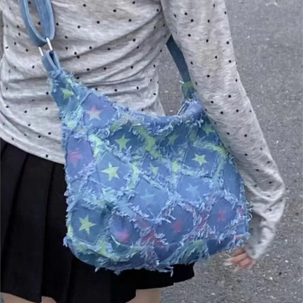JIAERDI nadruk gwiazdy na co dzień płócienne torby na ramię kobiety Harajuku estetyczna torba materiałowa o dużej pojemności kobiece gorące dziewczyny Y2k torebka nowość