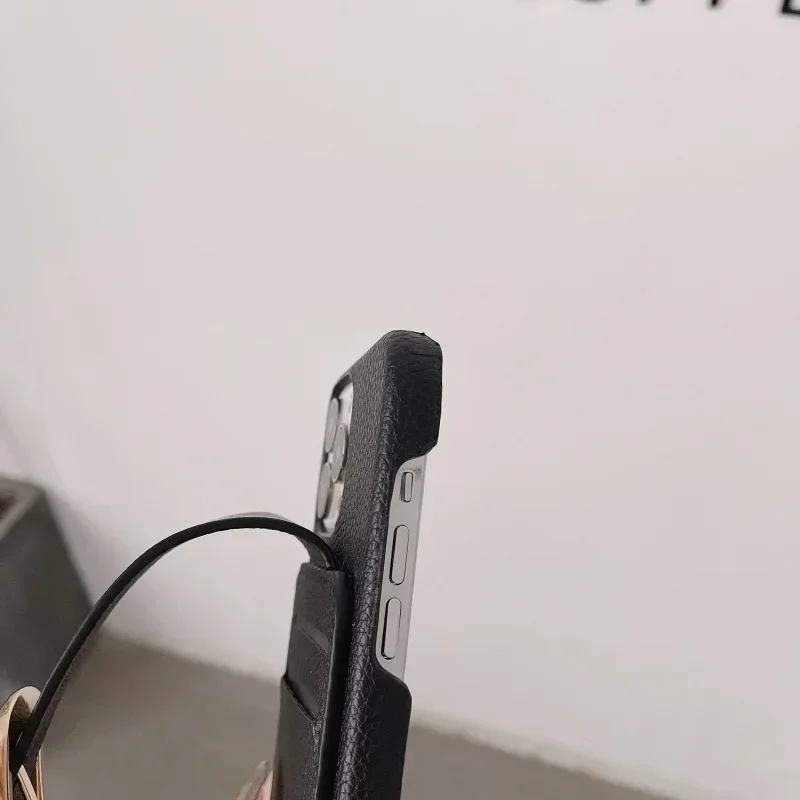 FF-15G سوار جلدي فاخر كبير مع فتحات بطاقة مزدوجة حافظة لهاتف آيفون X XR XS MAX 11 12 13 14 حافظة هاتف مقاومة للصدمات