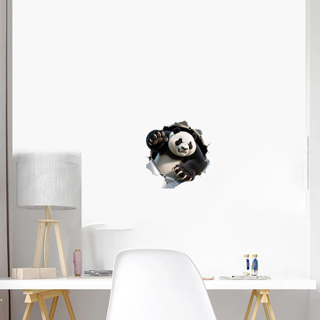 Three Ratels CAB59 Fierce Panda Hole Piercing Stickers for Home Decoration Wall Stickers Personalized car decals