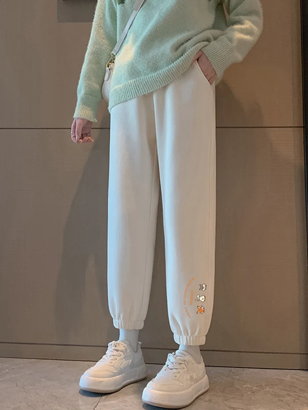 plus Size 300 Pou Women's Fce Lined Casual Sports Pants Autumn Winter New Sle Versatile Loose Fit Harlan Trousers