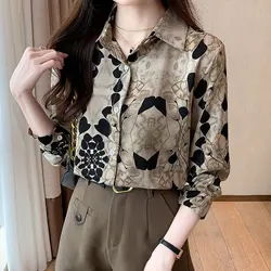 2024 New Fashionable Shirt Vintage Elegant Printing Long Sleeve Blouses Printed Loose Spring and Autumn Edition All-match Tops