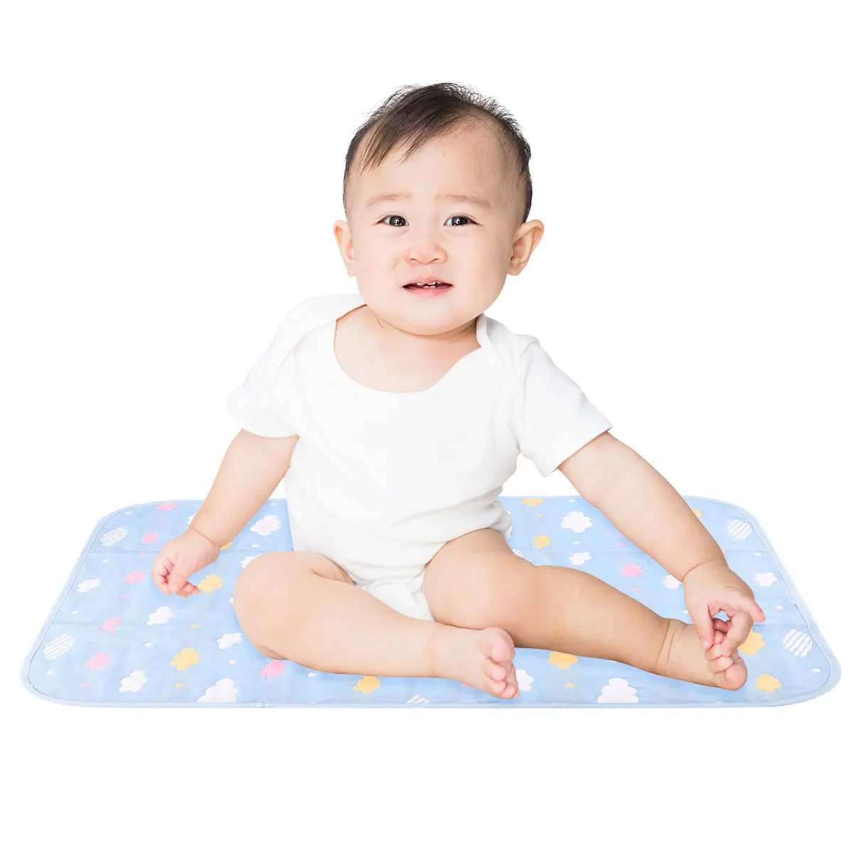 

Детский водонепроницаемый коврик для пеленания подгузников, моющийся мини-матрас с рисунком синих облаков, портативный детский коврик для кроватки, матрас для малышей