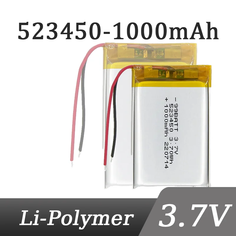 523450 1000mAh 3.7V PH2.0 2P polimerowa bateria litowa kamera na deskę rozdzielczą LED Lights Dash Cam przyrząd kosmetyczny inteligentny zamek