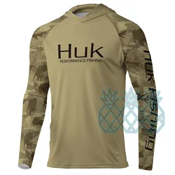 HUK Performance Fishing Shirts Men Long Sleeve Hoodie Fishing Tops Outdoor Sports Uv Protection UPF 50+ Breathable Fishing Wear