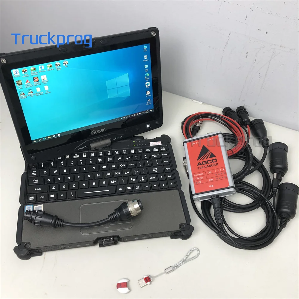 For AGCO CANUSB EDT Interface Diagnostic Tool for Massey Ferguson Fendt Agricultural Diagnosis Scanner key dongle Getac Laptop