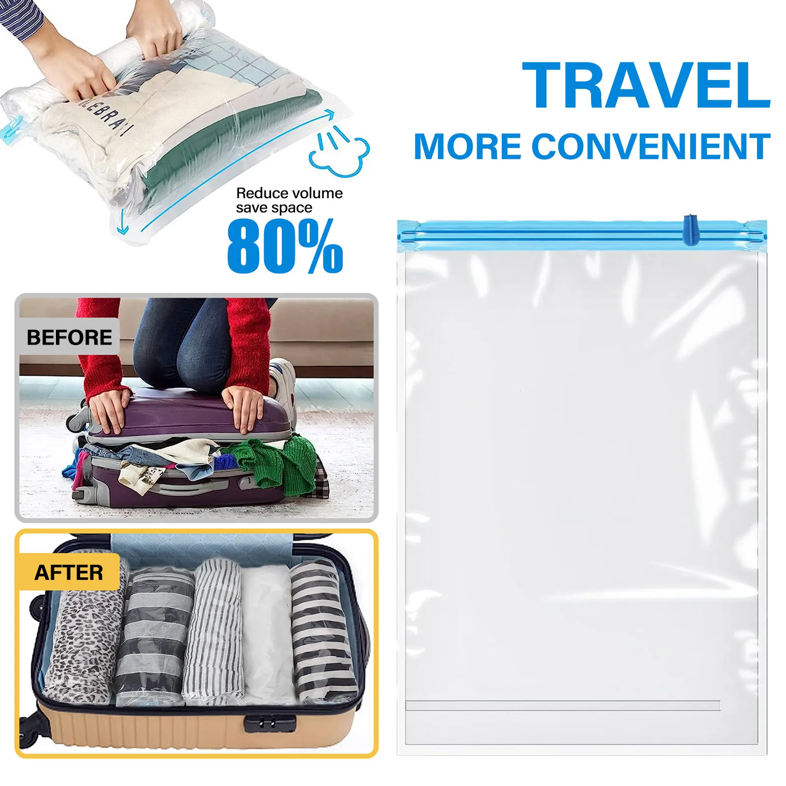 Travel Vacuum Space Saver Bags with Save Space in Your Suitcase Design for Clothes Clothing Bedding Comforters