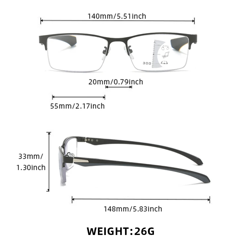 Progressive Multifocal Reading Glasses Men Women Half Frame Business Photochromic Glasses Anti-blue Light Eyeglasses