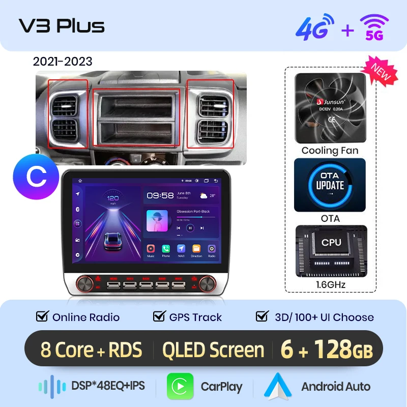 Junsun 13,1″ QLED Wireless CarPlay Android Auto Autoradio für Fiat Ducato Peugeot Boxer Citroen Jumper 2006-2015 DSP SWC RDS GPS