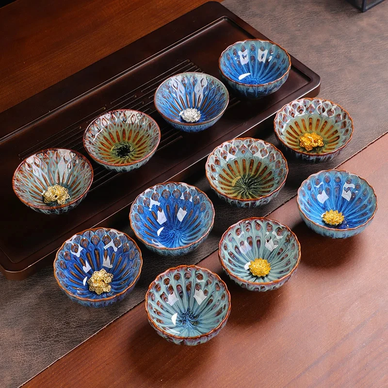 

Kilin Ceramic Teacup Home Mater Cup Chinese Tea Set Accessories Handmade Silver Inlay Tea Cup