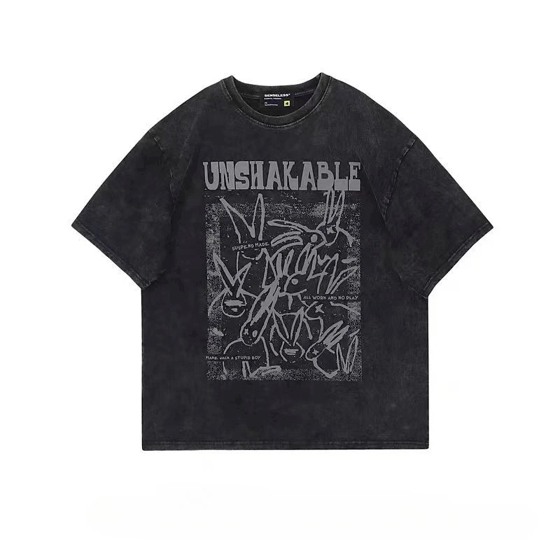 Oversized T-shirts for Women and Men American Retro Cartoon Rabbit Print Tshirt Cotton Short Sleeved Tops Loose Versatile T Ins
