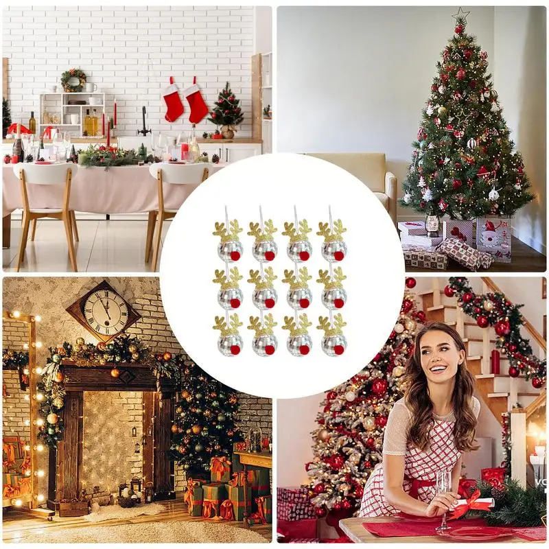 12pcs Deer Antler Disco Balls Disco Ball Party Decorations Disco Ball Pendant Accessories Suitable for Christmas Ball Decoration