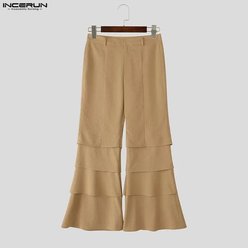 INCERUN Men Pants Solid Color Joggers Loose Casual Ruffle Flare Trousers Men Streetwear Party Fashion Male Long Pants S-5XL 2025
