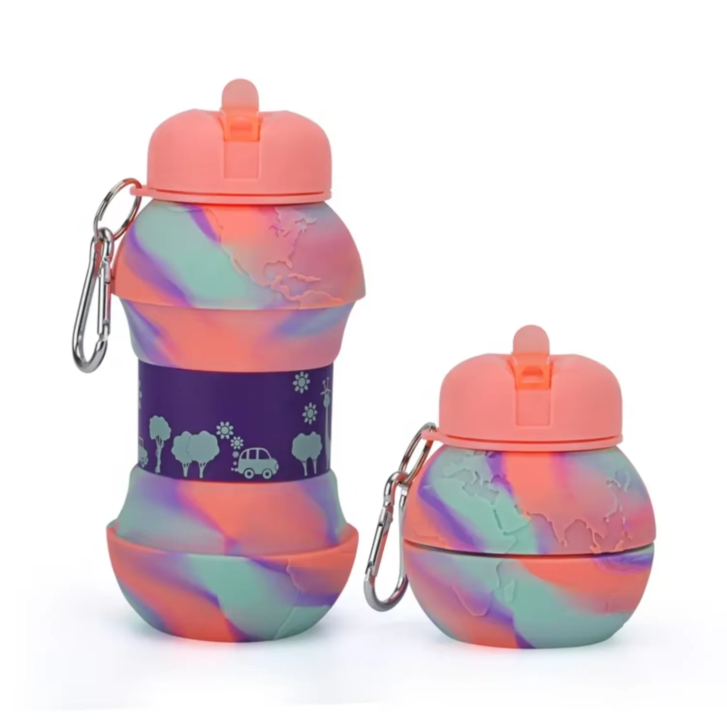 Collapsible BPA-Free Earth  Leakproof Wide Mouth Durable Cute Style Sports Pressing Type Water Flowing Dispensador de agua