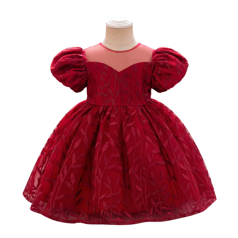 Infant Red Gown Girls Baby Solid Color Princess Dress Toddler Fancy Dresses Kids Formal Carnival Birthday Costume clothes