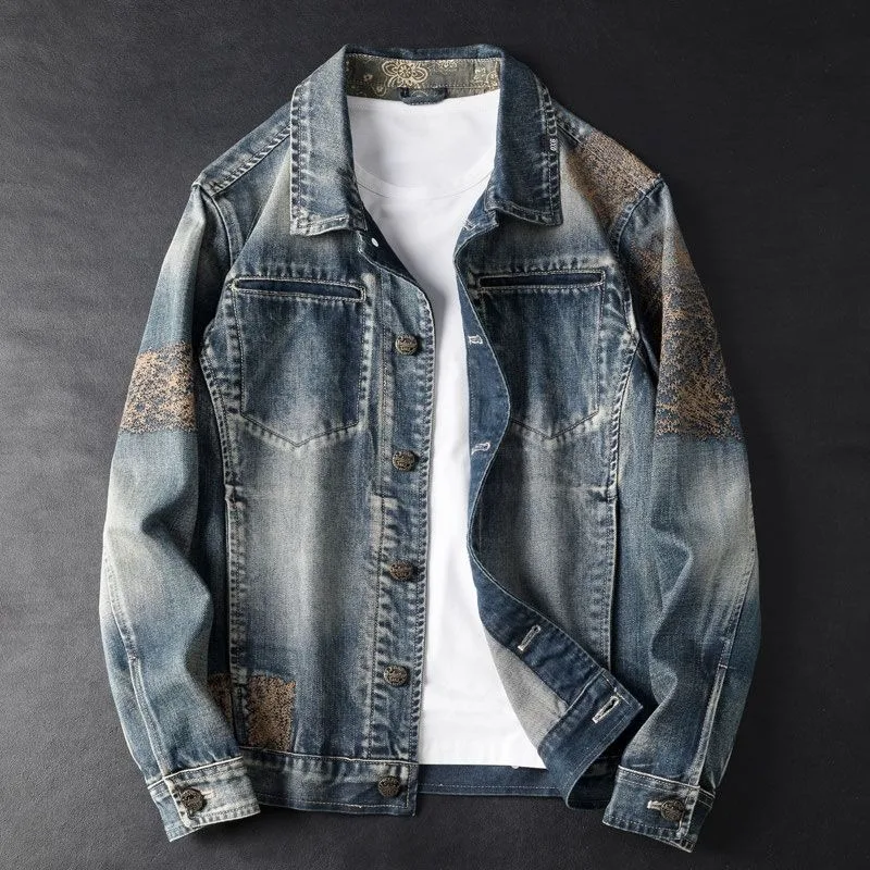 Spring New Denim Coat Men's Retro Wash Slim Jacket European Heavy Youth Embroidery Top Tide  High Appearance Level [Shop Sales]