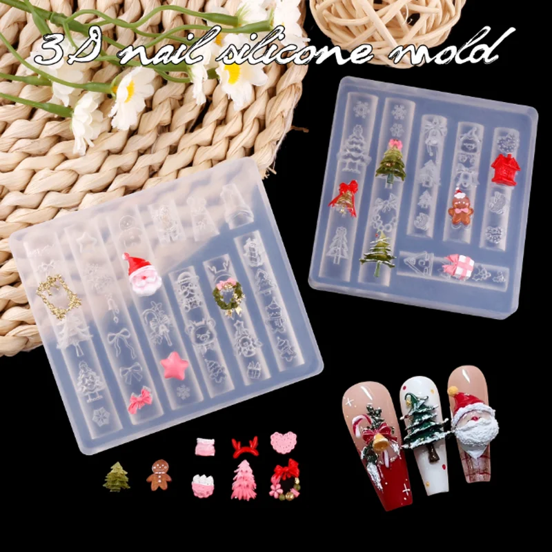 

5D Silicone Relief Christmas Nail Mold DIY Snowflake Deer Nail Template Manicure Nail Art Stencil Nail Art Accessories