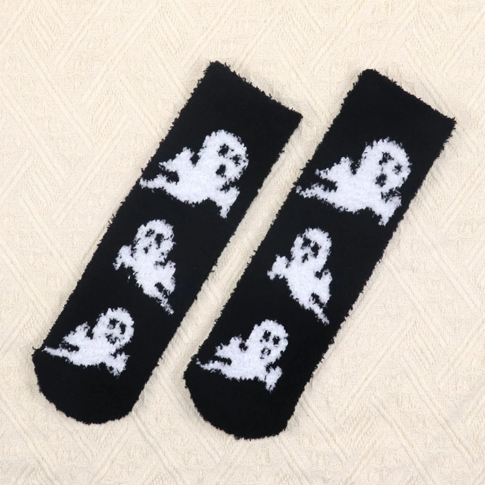 Halloween Socks Men's And Women's Coral Velvet Warm Floor Socks Half Velvet Glow In The Dark Slip Pregnancy Winter Tights