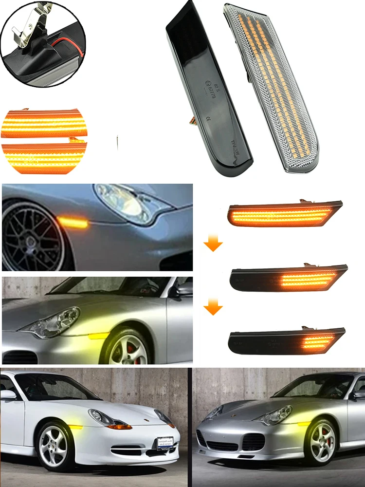 Feu de position latéral LED pour Porsche Boxster 986 96-04, 2 pièces, clignotant séquentiel, Carrera GT2 GT3, ambre dynamique