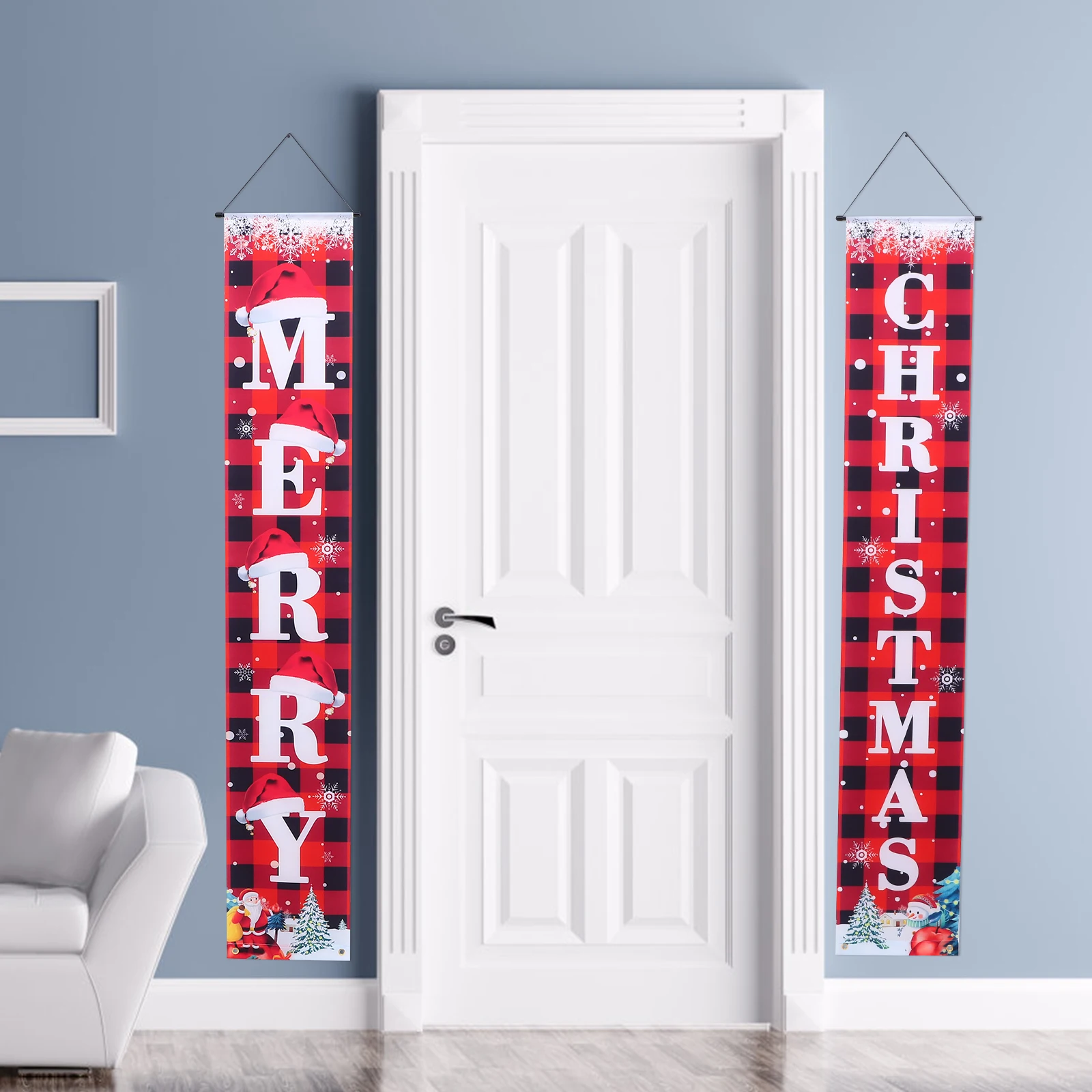 

Christmas Couplet Hanging Flag Red Plaid Door Banner Polyester Bright Color Christmas Decor Yard Garden Outdoor Festive