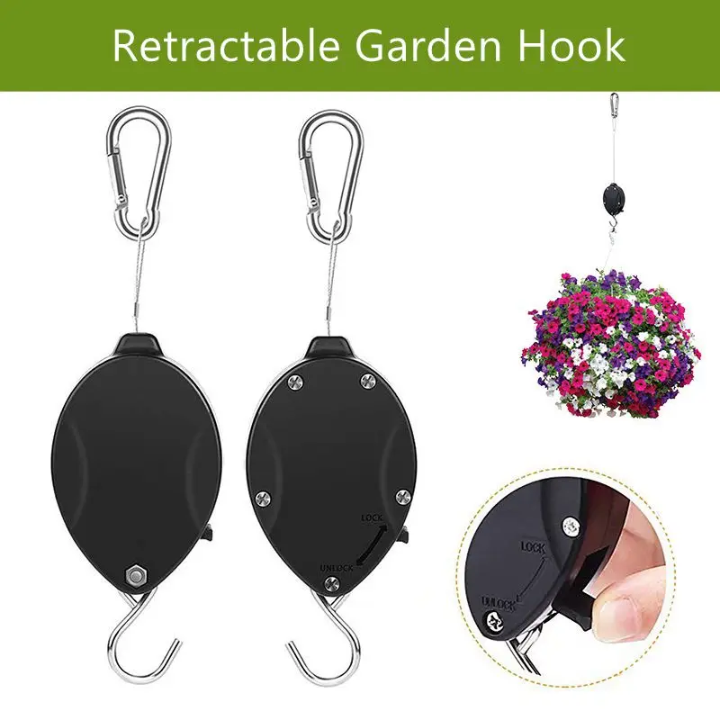 Stainless Steel Telescopic Hook Gardening Hook Plant Hanging Garden Baskets Pots Birds Feeder Adjustable Height Stretch 160cm