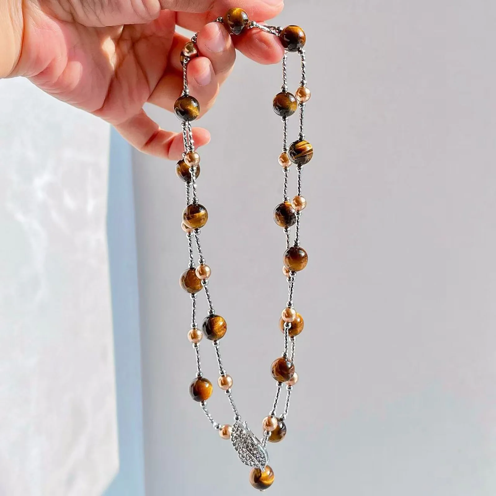 Vnox Charm Natural Tiger Eye Stone Collar Chain Necklace Bracelet, Punk Vintage Handmade Beads, Jewelry Valentine's Day Gifts