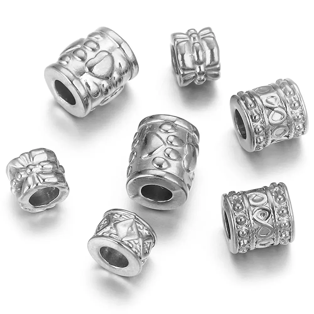 5pcs Stainless Steel Beads Large Hole Cylinder Tube Dog Footprint Spacer Bead for Bracelet Jewelry Making Materials Accessories