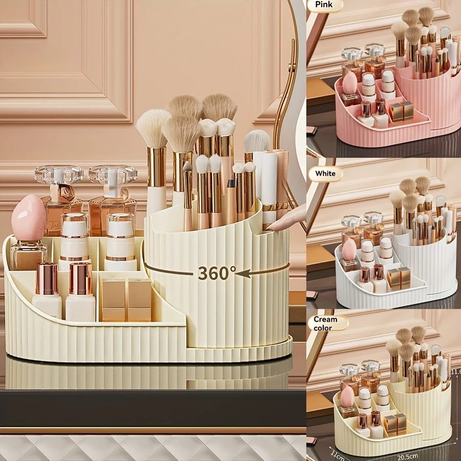 

Вращающийся на 360° органайзер для косметики: прочный пластиковый контейнер для хранения кистей, помад, уходовых средств, канцелярии, экономит место, для демонстрации на туалетном столике