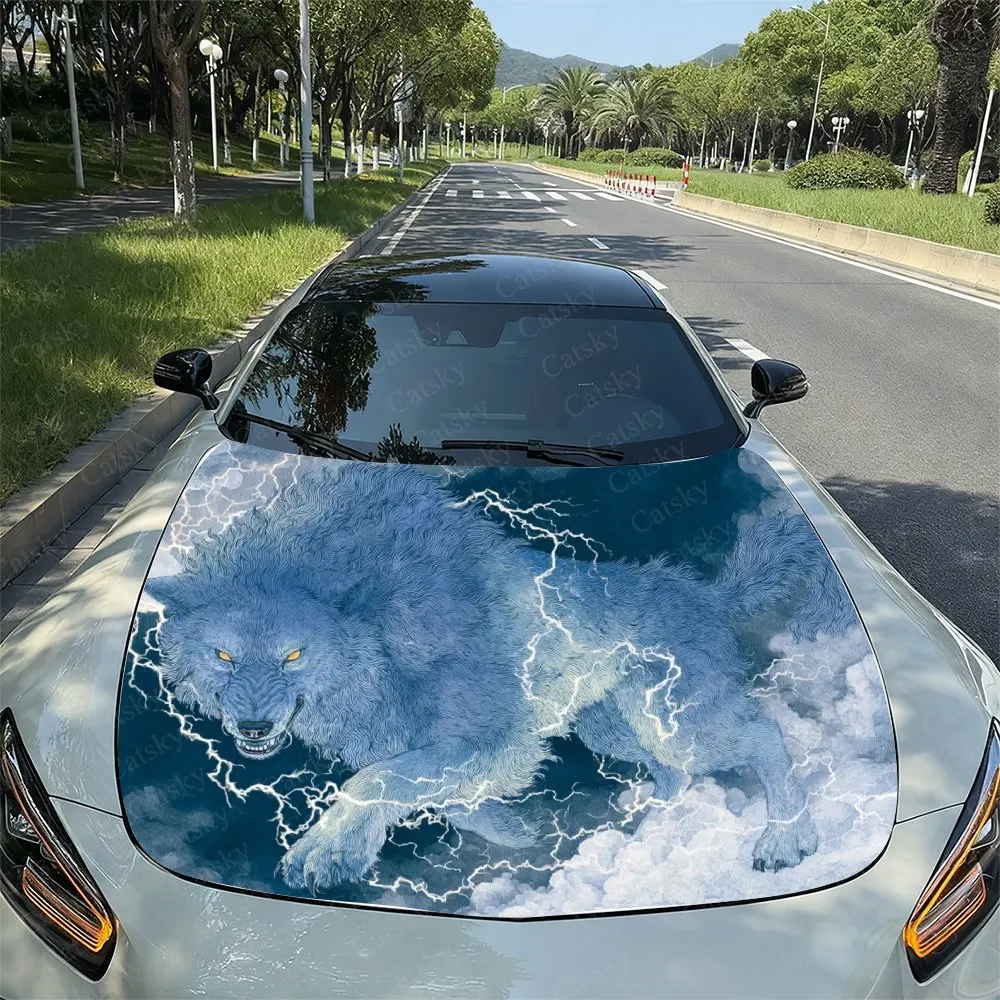 

Packaging For A Car Cover Lightning White Lion Design Made From High-Quality Vinyl Decals